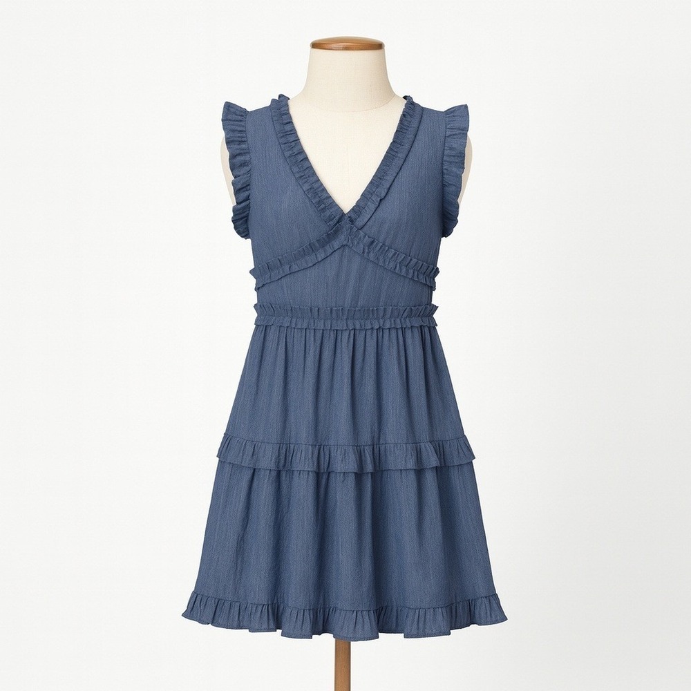 Y2K Fairy Grunge Ruffle Sleeve Babydoll Dress Sz S Blue Coquette Romantic Preppy